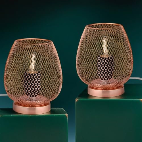 Marrakesch 2er Set Lampe Nachttischlampe aus Metall 16 cm groß | kleine Tischlampe Jonam Kupferfarben als moderne Dekoration