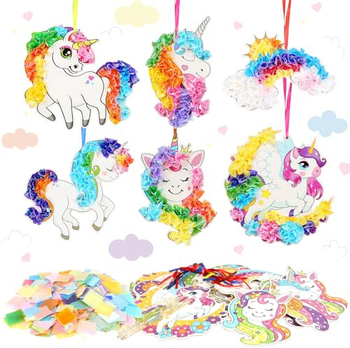 MONCAP 12STK Einhorn Bastelset Kinder Einhorn Basteln Mädchen Einhorn Kreativ Set Mädchen Einhorn Kunsthandwerk Poke Art DIY Toys für Kreatives DIY Kindergeburtstag Einhorn Party Geschenke