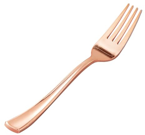 Goodluck 50 Pack Rose Gold Plastic Forks, Heavy Duty Forks Disposable, Rose Gold Plastic Cutlery Perfect for Weddings, Parties, Dinners and Thanksgiving