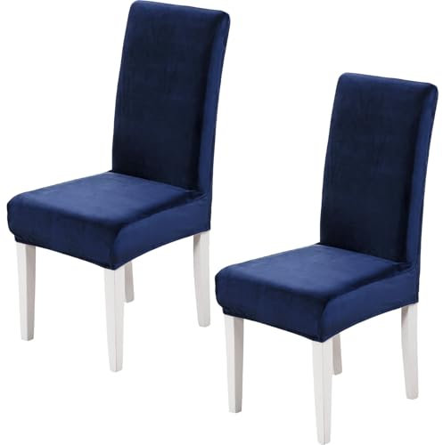 Xundefeng 2er Set Stretch Samt Stuhlhussen für Esszimmerstühle, Schutz Hussen für Stühle Schwingstühle, Dekoration Stuhlbezug für Haus, Küche, Hotel, Party - Marineblau