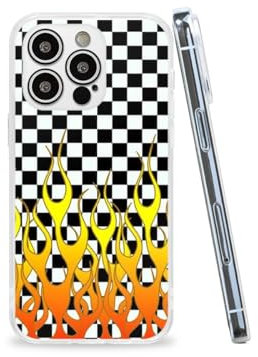 VICLASBISKIY Handyhülle Kompatibel mit iPhone 15 Hülle Shock White Checkered Flames Transparent Hülle