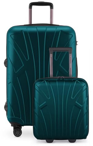 Suitline - Kofferset für EasyJet - Unter-Sitz Trolley kleines Handgepäck 45x36x20 cm + Check-In Reisekoffer für 15 kg Gepäck, ABS, 4 Rollen, TSA Schloss, Aquagrün