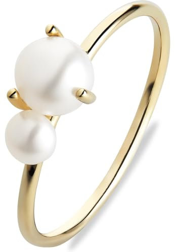 CHRIST Damen-Damenring 585er Gelbgold Süßwasserperle 56, Gelbgold 32027354