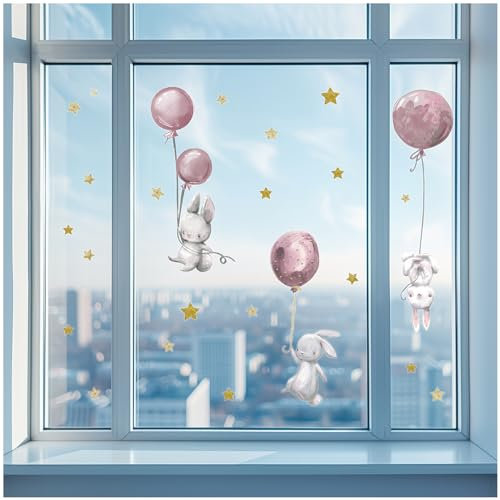 Yabaduu Fensterbilder 3x DIN A4 Bögen Fensterfolie Sticker für Kinder Badezimmer Kinderzimmer Wohnzimmer Aufkleber Fensteraufkleber wasserfest Y076 (10 Hasen)