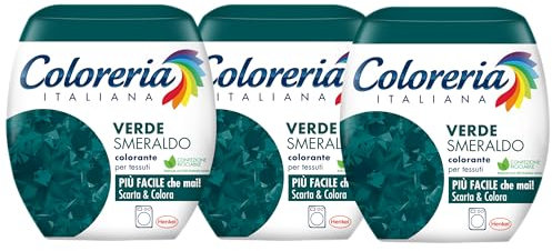 Coloreria Italiana Grey - Tinte para tejidos y prendas en la lavadora, verde esmeralda, 3 paquetes de 350 g