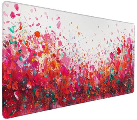 Weiches Gaming-Mauspad für schnelle Spielstile und optimale Kontrolle (100 x 50cm, Texturierter Stoff aus Mikrogewebe, Rutschfestes Gummi) Geschenk Für Home Office (Rot Blume) - Ergonomisches N-GX