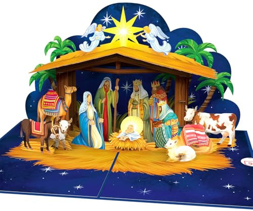 papercrush® Pop-Up Karte Weihnachten Krippe - Nostalgische 3D Weihnachtskarte mit christlichem Motiv für Frauen und Kinder - Handgemachtes Weihnachtsbillet mit Christkind in Weihnachtskrippe