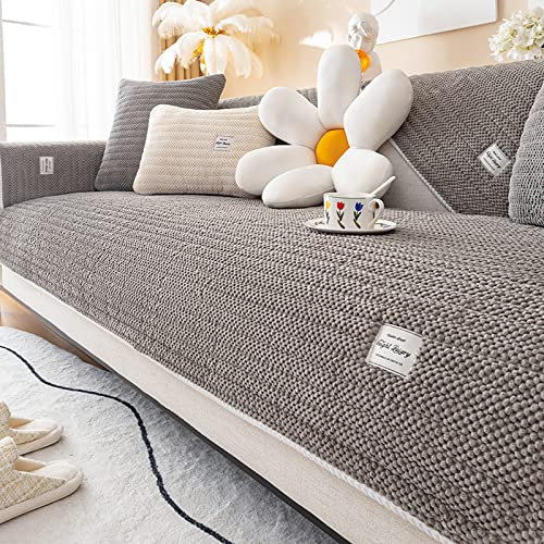 Plüsch-Sofabezüge aus Cordstoff, L-Form, Möbelschutz für Hunde, Haustiere, rutschfeste Couchbezüge für Ecksofa im Wohnzimmer, Grau, 70 x 140 cm