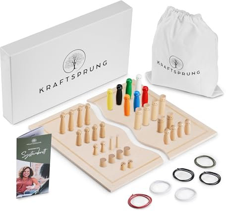 Systembrett Aufstellung Set für systemische Aufstellungen – 45 Teile: Familienbrett & Figuren aus Holz, inkl. eBook mit 200 systemischen Fragen & Extras – Ideal für Coaching & Familienaufstellungen