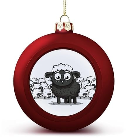 Weihnachtsbaumschmuck, Cartoon-Schaf-Weihnachtskugel-Dekorationsset, Weihnachtsbaumschmuck für Feiertage, Schwarz / Weiß
