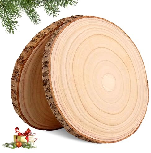 Holzscheiben,2 Stücke 30-35cm Holz Log Scheiben,Baumscheiben,Ungebohrte Holzkreise,Ungebohrte Baumscheibe,Holzplatte Rund,2 CM Dicke Für DIY Basteln,Untersetzer Holz,Hochzeit,Dekoration