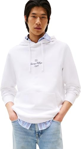 Tommy Hilfiger Sweat à Capuche Homme Outline Flag Script avec Capuche, Blanc (White), XL