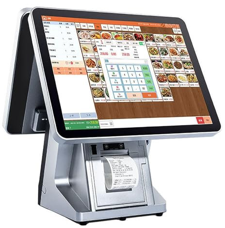 Intelligente Registrierkasse Mit Automatischem Bondrucker, 15-Zoll-POS-Systemterminal Mit Zwei Bildschirmen, Integriertem Kapazitivem Rechnungskassen-Touch-Gerät, For Einzelhandel, Restaurant,Geschäft