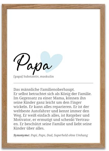 ARTFAVES® Poster Definition Papa | Worterklärung Duden Lexikon Wanddeko Wandbild Spruch als Geschenk | mit Rahmen Holz Eiche | 21 x 30 cm