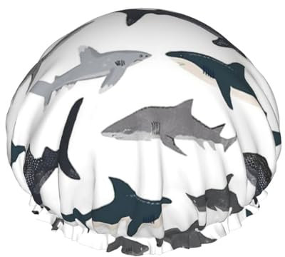 Fisch- und Hai-Duschhaube für Damen, doppellagig, wiederverwendbar, geeignet zum Baden und Spa