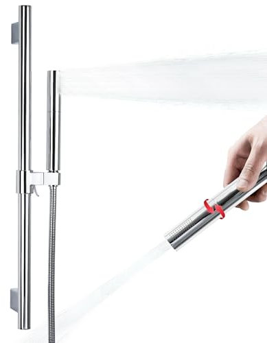 High Pressure Handheld Shower Head with Slide Bar Combo, Adjustable Shower Riser Rail Kit 21.8 inch, 2 Function Rainfall and Jet Spray, 59 Inch Stainless Steel Hose, Chrome