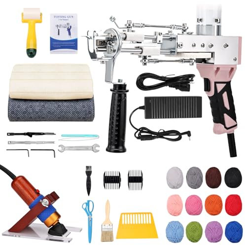 ZOWWFAST Teppich-Tufting-Pistole mit Teppich-Trimmer-Kit, Tufting Gun Set mit Digitaler Geschwindigkeitsanzeige, Tufting Maschine mit Tufting-Tuch|Garn |KitWalze|Bürste|Schaber |Stampfer -Rosa
