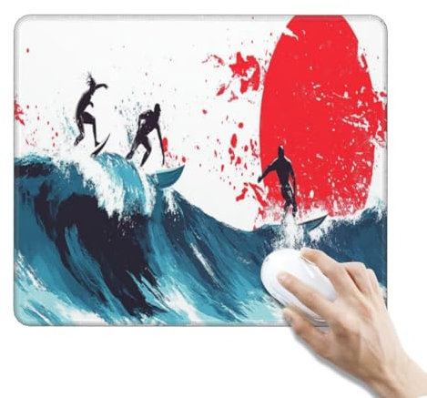 Klein Mauspad Rote Sonne Mauspad Schreibtischunterlage Wasserdicht Mousepad Klein Gaming Mauspad rutschfeste Gummierte Unterseite und Genähte Kanten für Gaming Zubehör Deko (320x260x3 mm, Surfen)
