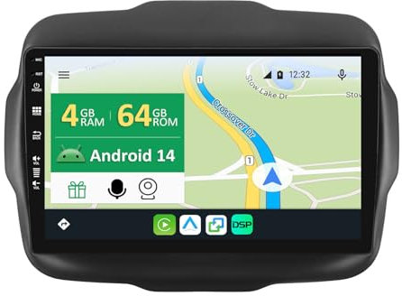 [4G+64G] 9“ Android 14 IPS Autoradio per Jeep Renegade 2015-2018-Integrato Wireless CarPlay | Android Auto | DSP | GPS Sat Nav | Bluetooth 5.0 | Wifi | 4G | Mirror Link | 360° Panoramica+CAM&MIC