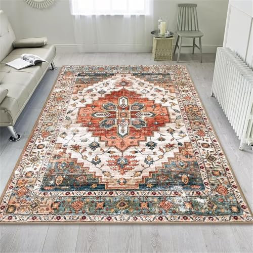 SUNYRDSM Deko Jugendzimmer Mädchen Waschbarer Teppich Wohnzimmer 90X150CM Rote Pflanze drucken Design pastoralen Stil langlebig Teppichläufer rutschfest