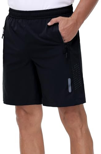 Rvinroo Sport Shorts Herren Schnelltrocknende Training Herren Gym Bodybuilding lässige Shorts Basketball Atmungsaktive Laufshorts mit Reißverschlusstasche Black XL