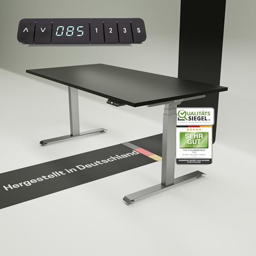 YOS T5 höhenverstellbarer Schreibtisch | elektrisch Verstellbarer Schreibtisch, ergonomischer Stehtisch | Profiqualität | Stabilität (Silber + Graphit, 120 x 80 cm)
