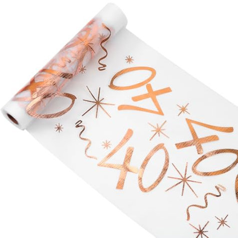 Chemin de Table Anniversaire 40 Ans, 28 CM x 10M Chemin de Table Or Rose, Deco Anniversaire 40 Ans Femme Homme, Decoration Table Anniversaire Rouleau Brillant