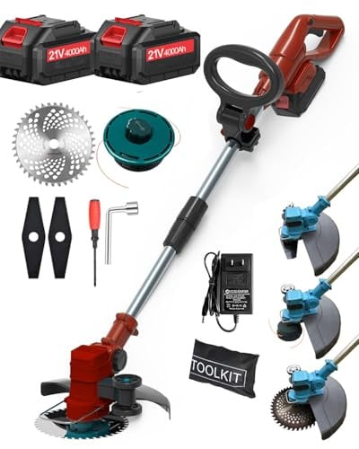 Rasentrimmer Mit Akku Für Makita Rasentrimmer, 3 in 1 Akku Rasentrimmer mit 2x2000mAh Batterie Und 4 Arten Klingen, Akku Freischneider für Rasen, Garten