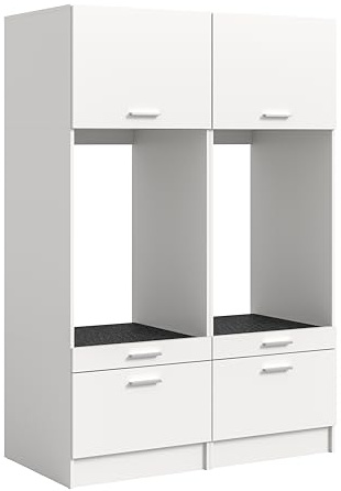 xonox.home – 2-teiliges Waschschrank-Set Free 133x195x68 cm in weiß Nachbildung – Zwei Waschmaschinenschränke – Doppelplatz für Geräte & Wäsche mit zeitlosem Design
