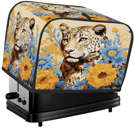 Cubierta para tostadora de 2 rebanadas, diseño de leopardo, color amarillo y azul