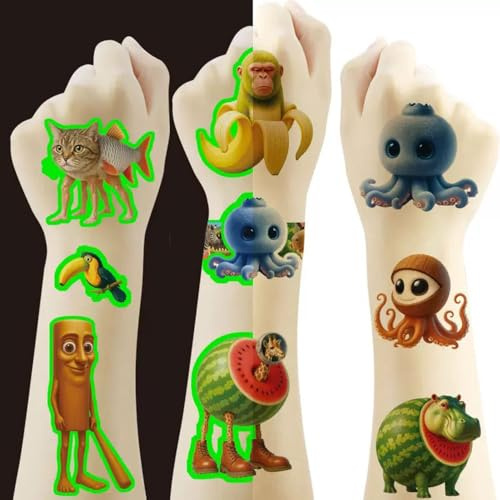 80pcs Italian Brainrot Temporary Tattoo,Tung Tung Tung Sahur Tattoo Stickers (4 Sheets including 2 Sheets Luminous)