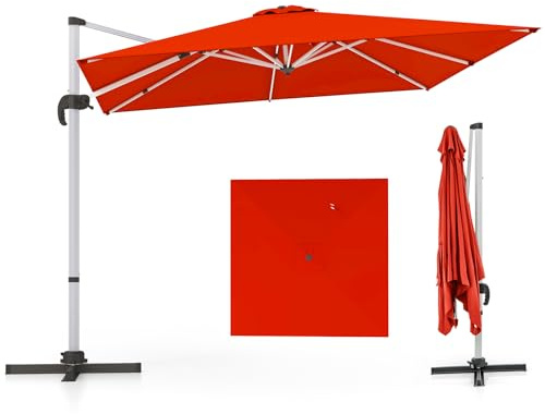Grand parasol déporté carré incliné avec rotation à 360°, base croisée facile à manivelle, 8 baleines, parfait pour l'extérieur, le marché de jardin, 2,7 m.