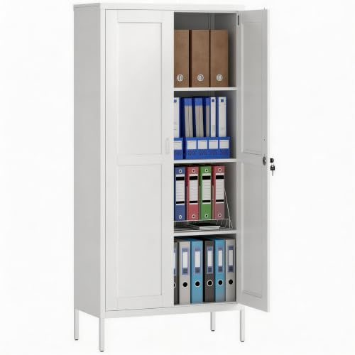 HOMCOM Armadio Portadocumenti a 2 Ante in Acciaio 80x40x175 cm Bianco | Schedario da Ufficio, Ripiani Regolabile, Serratura, Mobiletto Multiuso Portaoggetti, per Ufficio Studio Casa