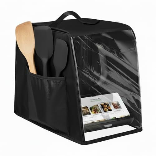 Staubschutzhülle kompatibel mit Thermomix TM7, Abdeckung für Thermomix TM7 Küchenmaschine, TM7 Zubehör mit Transparentem Fenster und Zubehörtaschen, Staubdicht Fettabweisend Kratzfest (Schwarz)