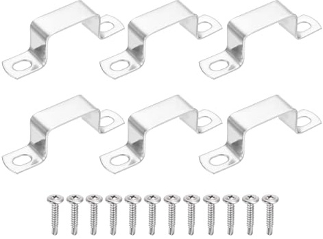 sourcing map 6Pcs U Shape Square Tube Clamp, 38x25mm U Shaped Bracket 304 Stainless Steel Square Strap Clamp with Phillips Head Self Drilling Screws for Pipes Door Closed Bar Holder Railings