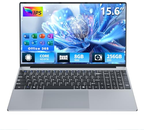 Portatile PC IPS Full HD da 15,6, Core M3 6Y30 fino a 2,2 GHz, 8 GB RAM DDR3, 256 GB SSD, Notebook Sottile con Win 11 e Office 365, Laptop con Tastierino Numerico, Apertura e Chiusura a 180°, Wi-Fi 5