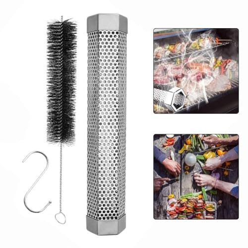 Opatiny 12-Inch Stainless Steel Grilling Tube for BBQ, for Wood Pellets, Includes Cleaning Brush and S-Hook