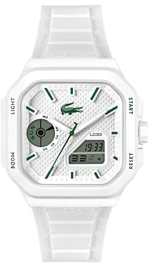 Lacoste Uhr mit DREI-Zeiger-Quarzwerk Weisses Kollektion LC33 Square mit Weisses Silikonarmband - 2011506