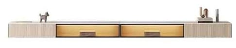Moderno Supporto TV Galleggiante, Console a Parete con Piano in Ardesia, Porta in Vetro e Cassetti Portaoggetti, Moderno Centro di Intrattenimento Luce a LED Tavolino Porta TV(240cm)