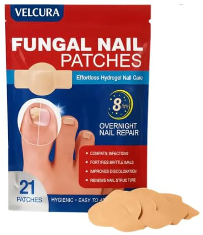 Velcura Fungal Nail Patches, Extra Strong 8-Hour Overnight Treatment for Damaged Toenails & Fingernails, Restores Nail Strength & Appearance, Breathable & Gentle