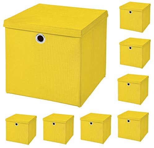 StickandShine 8er Set Gelb Faltbox 32 x 32 x 32 cm Aufbewahrungsbox faltbar mit Deckel