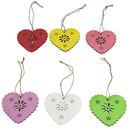 Decoline Herz-Anhänger Set aus Holz bunt 6 Stück