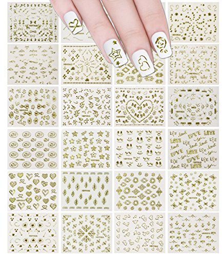 24 Sheets Gold Crowns, Gold Stars & Gold Vines Nail Stickers Set Nail Art