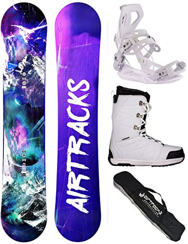 Airtracks Damen Snowboard-Set Freestyle Freeride High M Carbon Lady Rocker 145 + Snowboard Bindung Master + Snowboardboots Star W 37 + Sb Bag