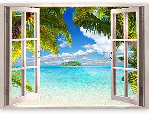 murando - 3D WANDILLUSION 210x150 cm - Wandbild Fototapete Poster XXL Fensterblick Vlies Leinwand Panorama Bilder Dekoration - Meer Strand Dünen