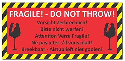 96 Stück Aufkleber Vorsicht zerbrechlich DIN lang (210 x 98mm) Folienaufkleber (Auf-525) Bitte nicht werfen