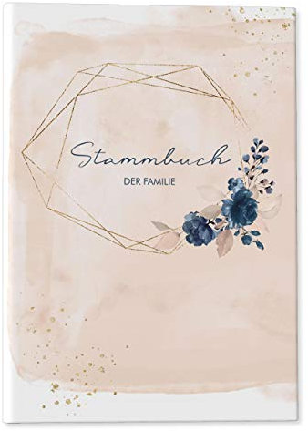DeinWeddingshop Stammbuch der Familie - Familienstammbuch Hochzeit Standesamt - 16x21cm, Klassisch mit Register - Watercolor Breeze Rosé
