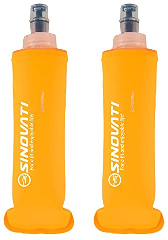 SINOVATI® TPU Faltbare Trinkflaschen, Soft Flask, Wasserflasche BPA-Frei Sportflasche für Trinkrucksack, Fahrrad, Wandern,Joggen,Camping und Klettern (Orange, 250ml x 2)