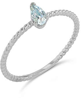 Kleine Schätze Damen Ring Echte Aquamarin Birne Form Ring in 14 Karat Weißgold