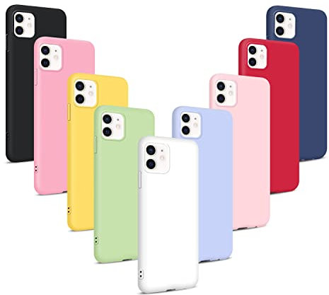 9X Coque pour iPhone 11, Étui Housse Ultra Mince Souple en TPU Silicone, Couleurs de Sucrerie Case Cover - Noir, Bleu, Vert Menthe, Rouge, Blanc, Rose Clair, Violet, Rose, Jaune